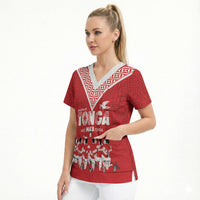 Mate Ma'a Tonga Custom Scrub Top Tongan Sipi Tau Ngatu Inspired Red LT9 - Polynesian Pride