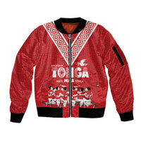 Mate Ma'a Tonga Custom Sleeve Zip Bomber Jacket Tongan Sipi Tau Ngatu Inspired Red LT9 Unisex Red - Polynesian Pride
