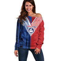 TokoUso Samoa Tonga Personalised Off Shoulder Sweater Pacific Brotherhood Tribal Pattern LT9 Women Multicolor - Polynesian Pride