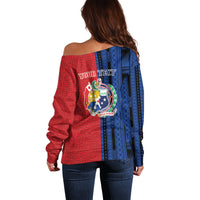 TokoUso Samoa Tonga Personalised Off Shoulder Sweater Pacific Brotherhood Tribal Pattern LT9 - Polynesian Pride