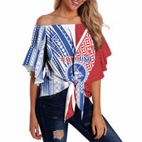 TokoUso American Samoa Tonga Personalised Off Shoulder Wrap Waist Top Pacific Brotherhood Tribal Pattern LT9 Multicolor - Polynesian Pride