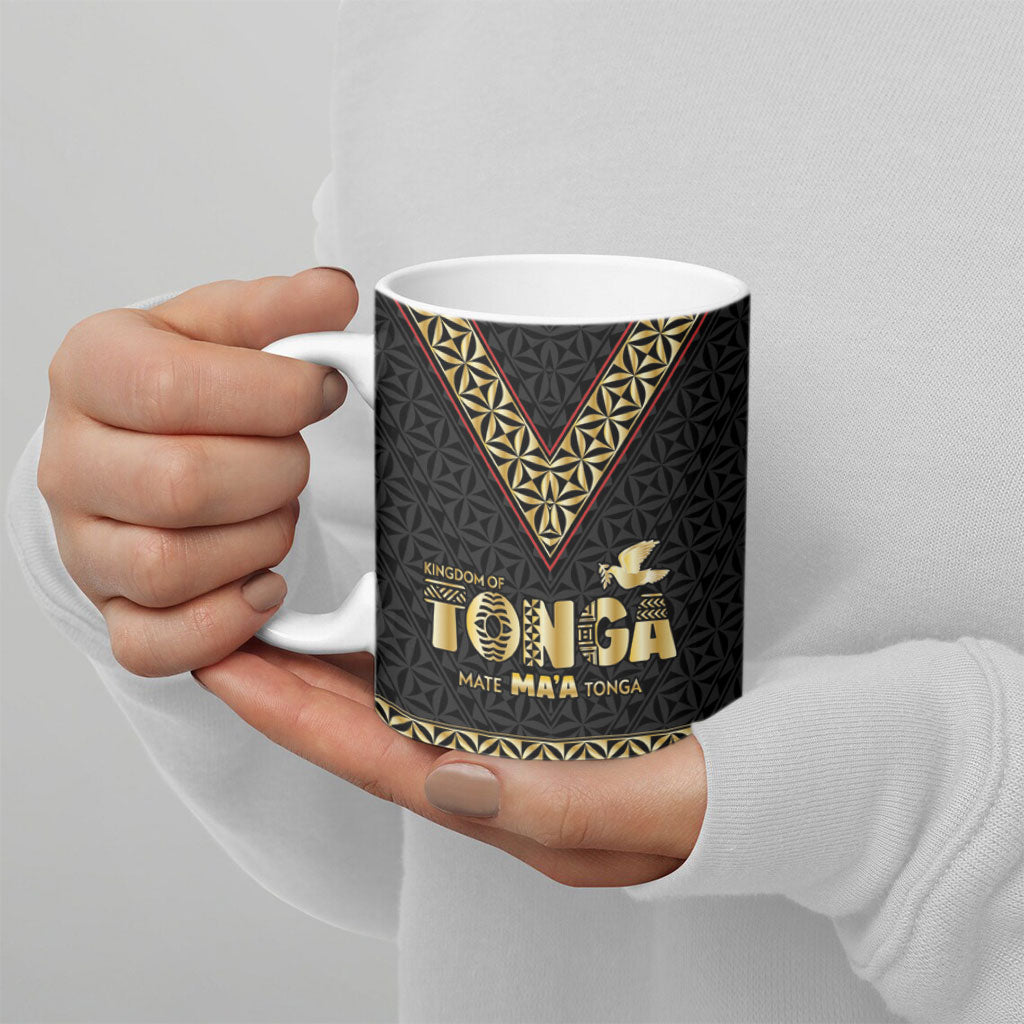 Mate Ma'a Tonga Ceramic Mug Tongan Sipi Tau Ngatu Inspired Black LT9 - Polynesian Pride