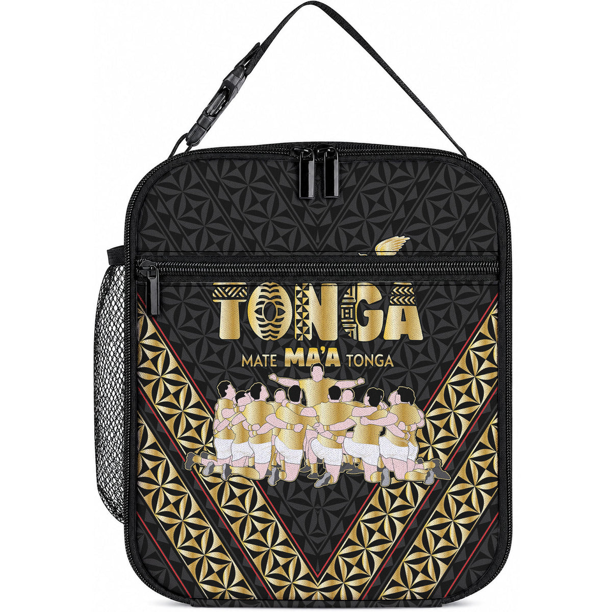 Mate Ma'a Tonga Lunch Bag Tongan Sipi Tau Ngatu Inspired Black LT9 10.2 × 8.3 × 4.3 inch Black - Polynesian Pride