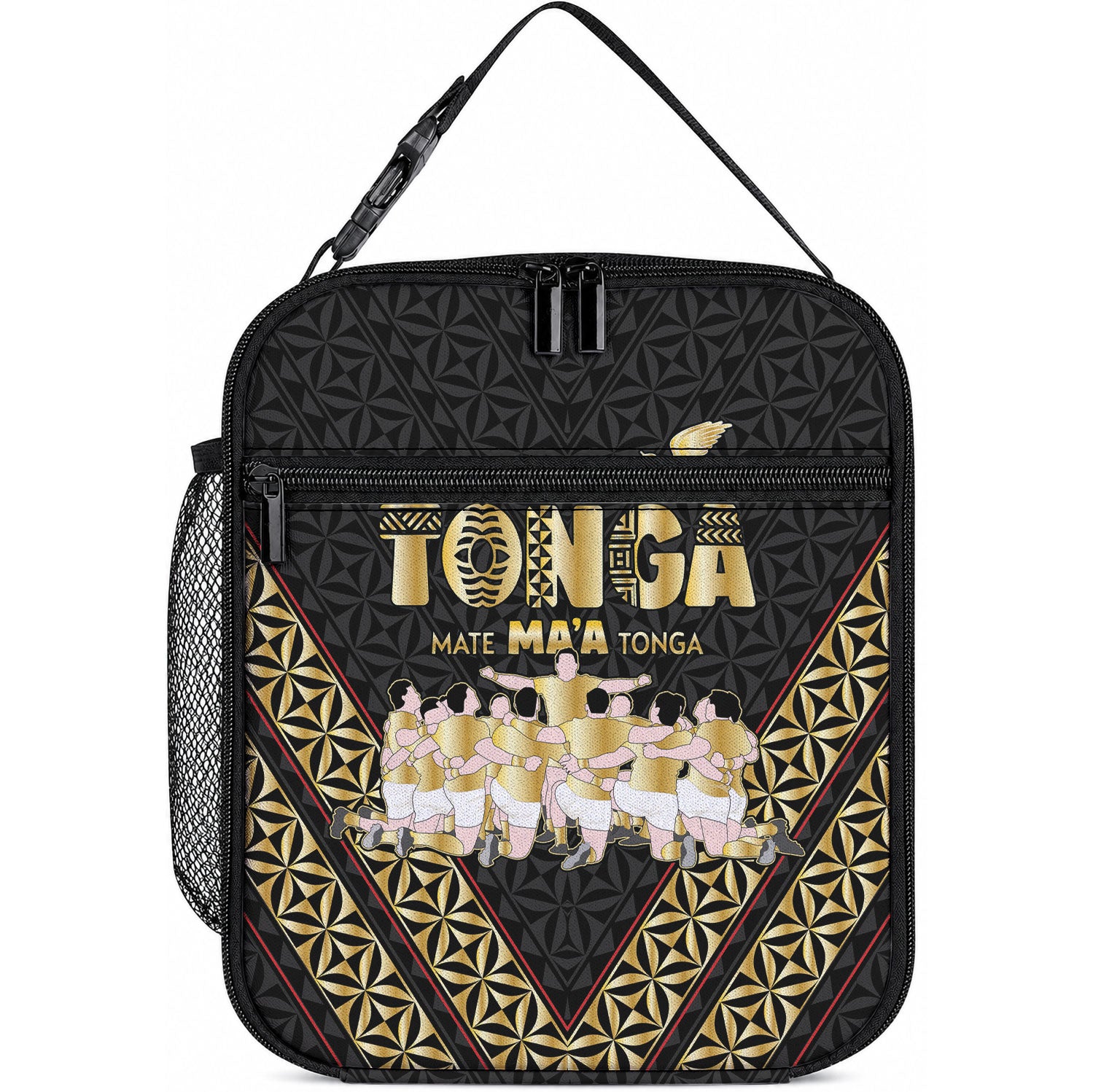 Mate Ma'a Tonga Lunch Bag Tongan Sipi Tau Ngatu Inspired Black LT9 10.2 × 8.3 × 4.3 inch Black - Polynesian Pride