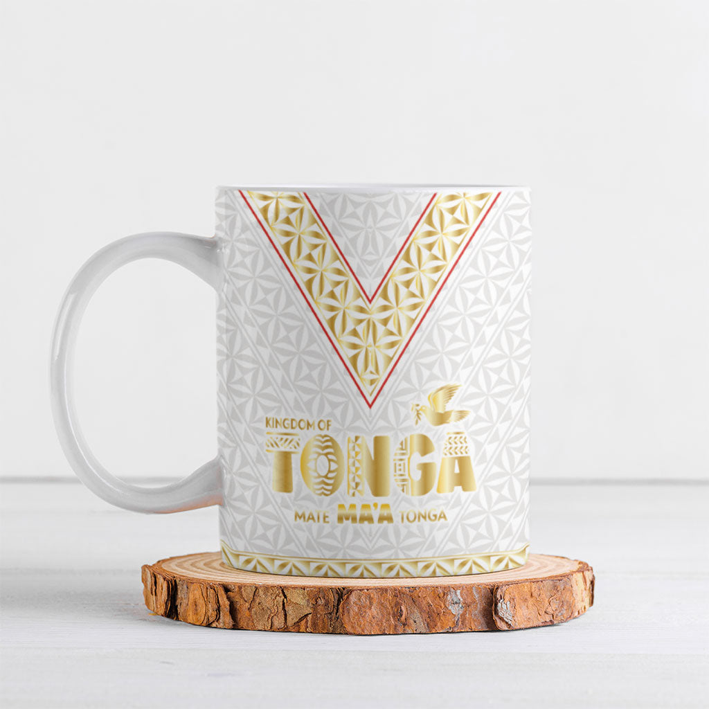 Mate Ma'a Tonga Ceramic Mug Tongan Sipi Tau Ngatu Inspired Gold LT9 Gold - Polynesian Pride