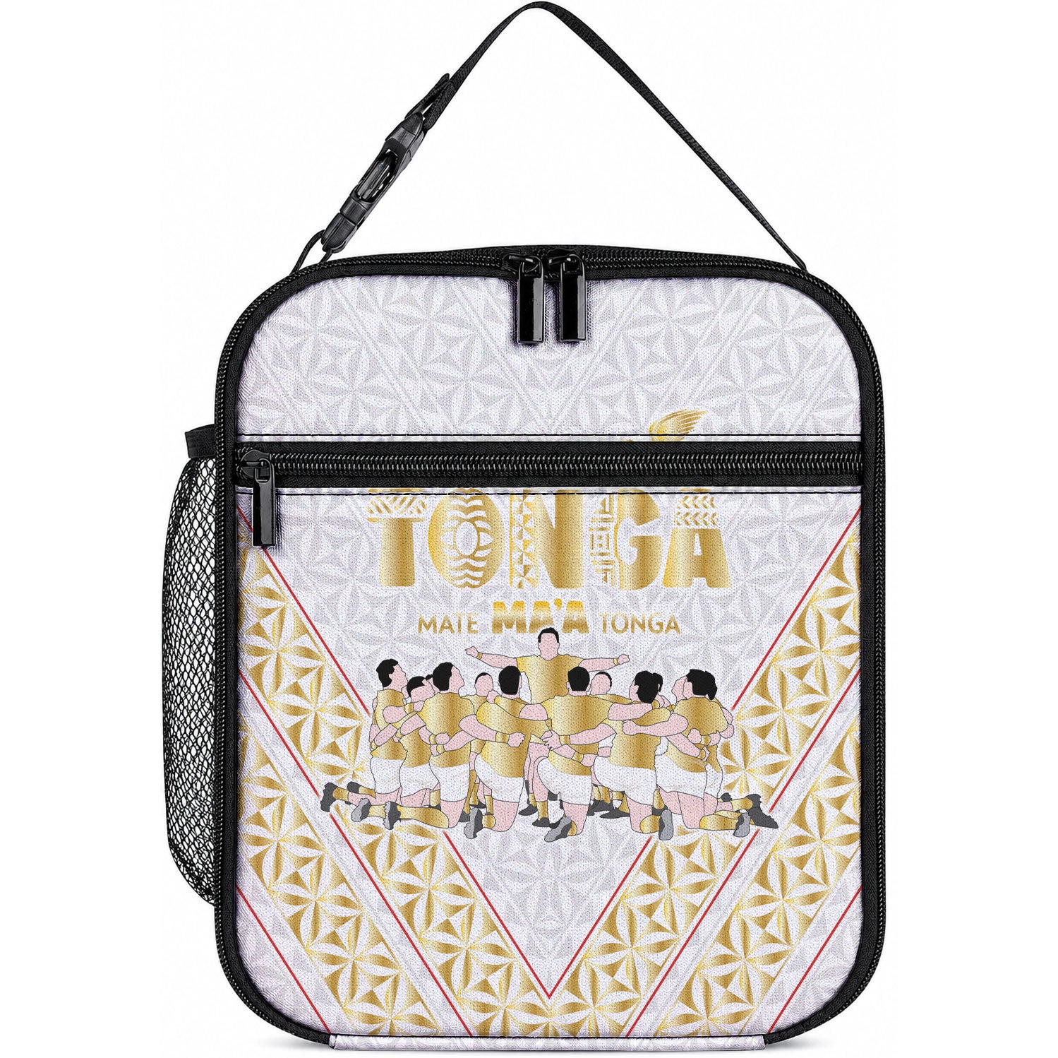 Mate Ma'a Tonga Lunch Bag Tongan Sipi Tau Ngatu Inspired Gold LT9 10.2 × 8.3 × 4.3 inch Gold - Polynesian Pride