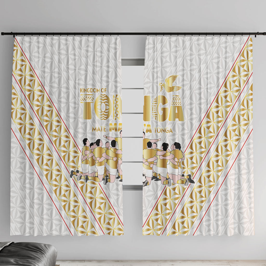 Mate Ma'a Tonga Window Curtain Tongan Sipi Tau Ngatu Inspired Gold LT9 With Hooks Gold - Polynesian Pride