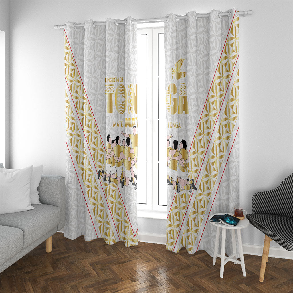 Mate Ma'a Tonga Window Curtain Tongan Sipi Tau Ngatu Inspired Gold LT9 With Grommets Gold - Polynesian Pride