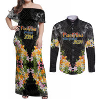 Pasifika Vibes Festival 2024 Auckland Couples Matching Off Shoulder Maxi Dress and Long Sleeve Button Shirt LT9 Black - Polynesian Pride