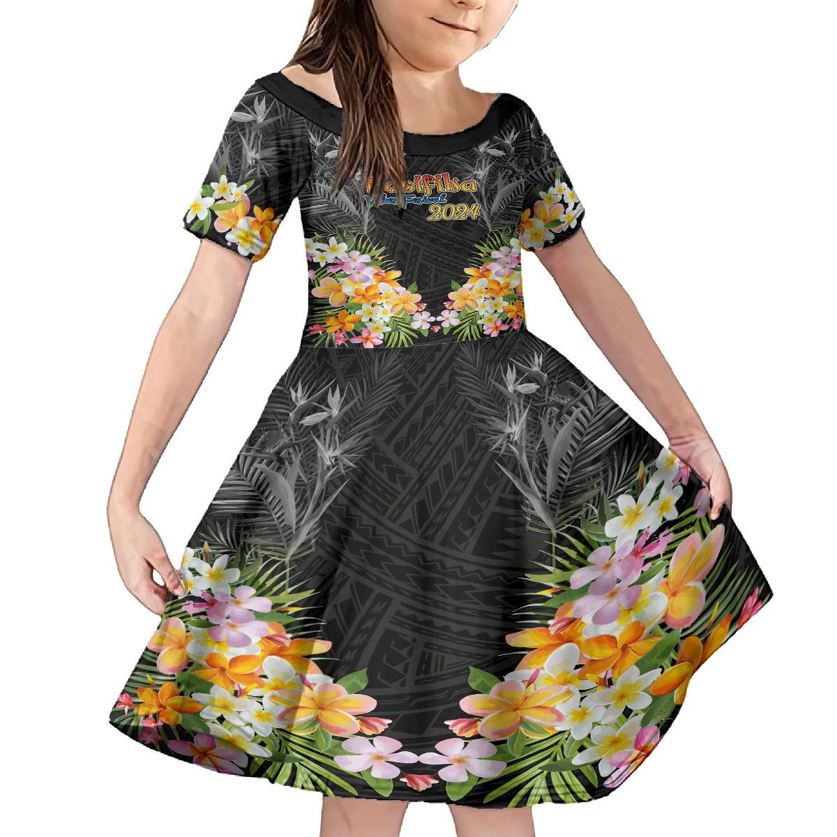 Pasifika Vibes Festival 2024 Auckland Kid Short Sleeve Dress LT9 KID Black - Polynesian Pride