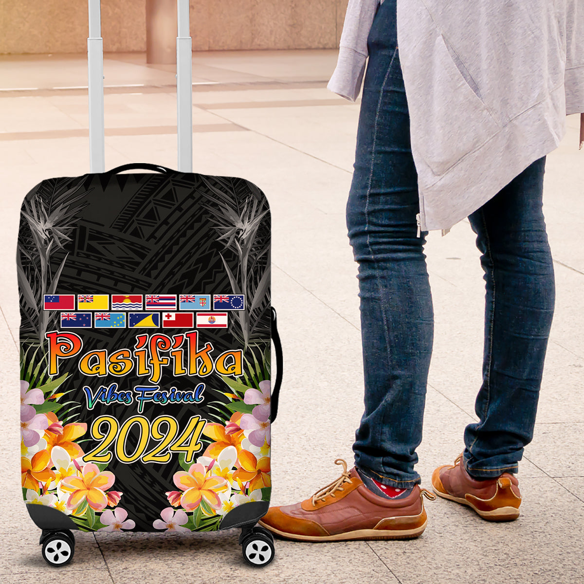Pasifika Vibes Festival 2024 Auckland Luggage Cover LT9 Black - Polynesian Pride