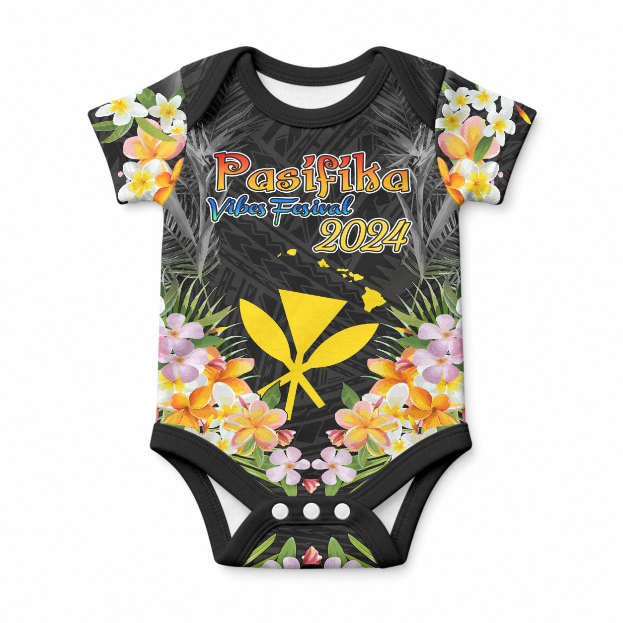 Pasifika Vibes Festival 2024 Baby Onesie Kanaka Maoli With Hawaiian Islands LT9 Black - Polynesian Pride