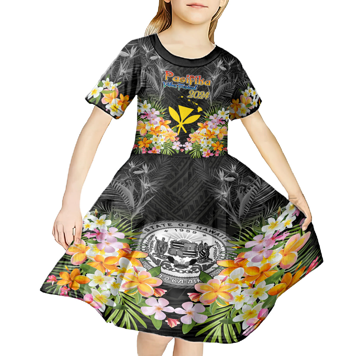 Pasifika Vibes Festival 2024 Kid Short Sleeve Dress Kanaka Maoli With Hawaiian Islands LT9 - Polynesian Pride