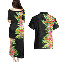 Hawaii Tropical Flowers Tribal Pattern Couples Matching Puletasi and Hawaiian Shirt No1 LT9 - Polynesian Pride