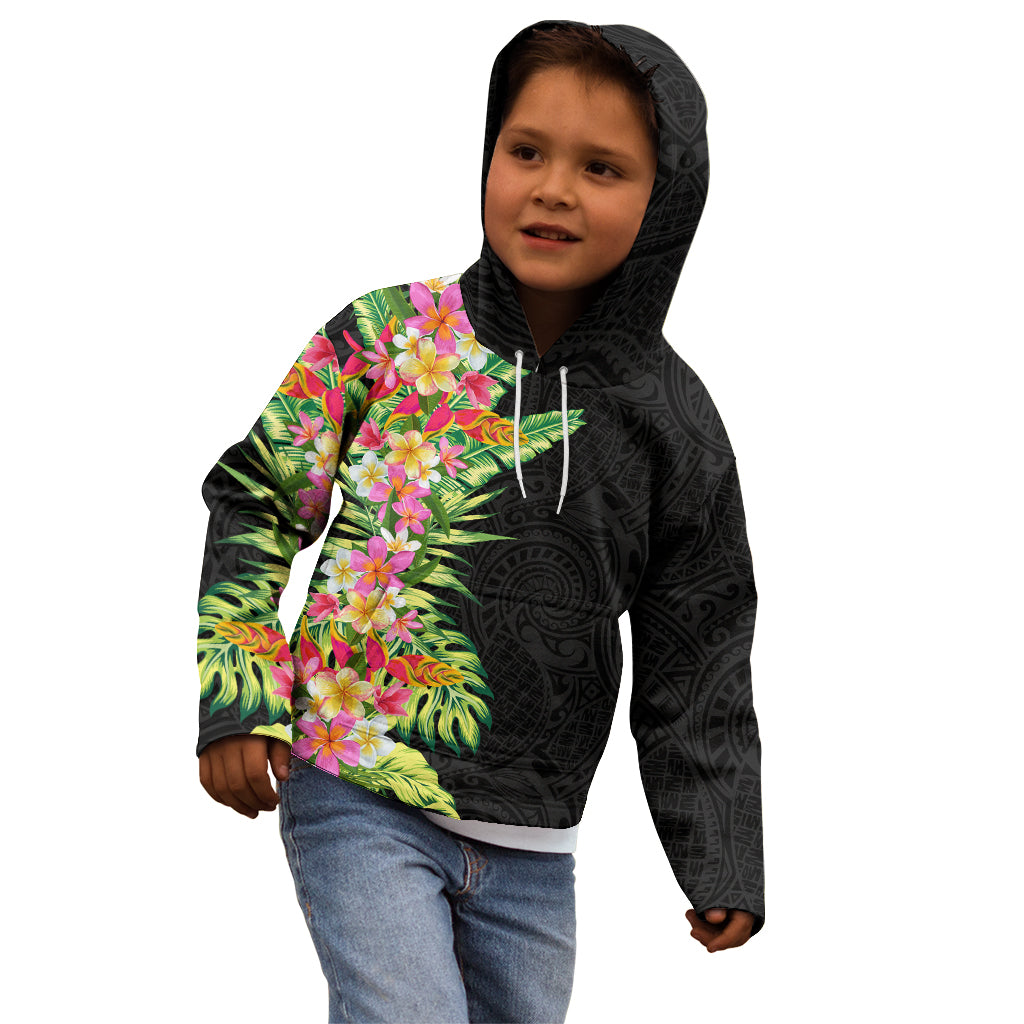 Hawaii Tropical Flowers Tribal Pattern Kid Hoodie No1 LT9 - Polynesian Pride