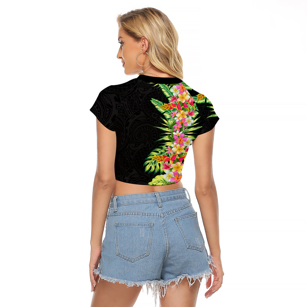Hawaii Tropical Flowers Tribal Pattern Raglan Cropped T Shirt No1 LT9 - Polynesian Pride