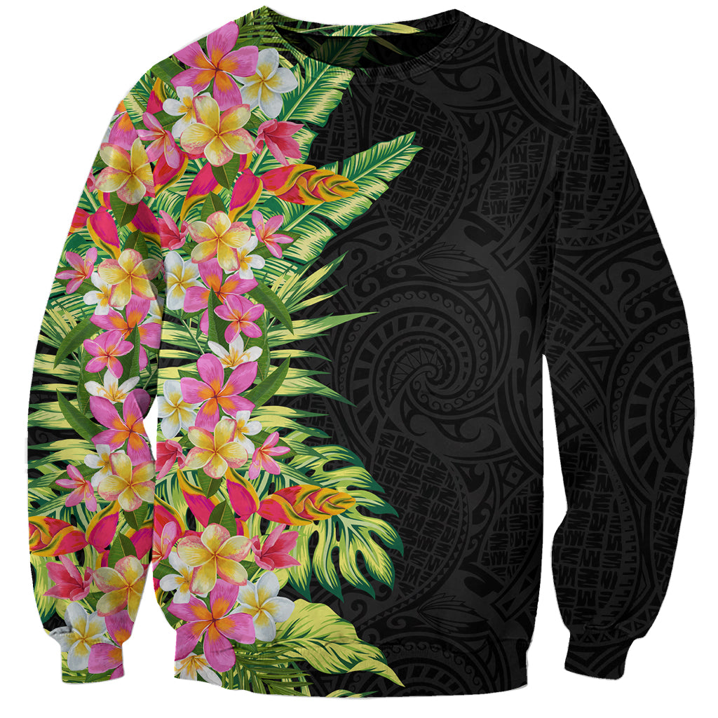 Hawaii Tropical Flowers Tribal Pattern Sweatshirt No1 LT9 Unisex Black - Polynesian Pride