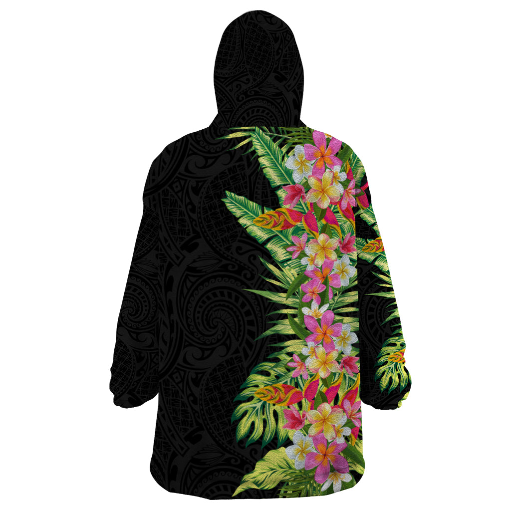 Hawaii Tropical Flowers Tribal Pattern Wearable Blanket Hoodie No1 LT9 - Polynesian Pride