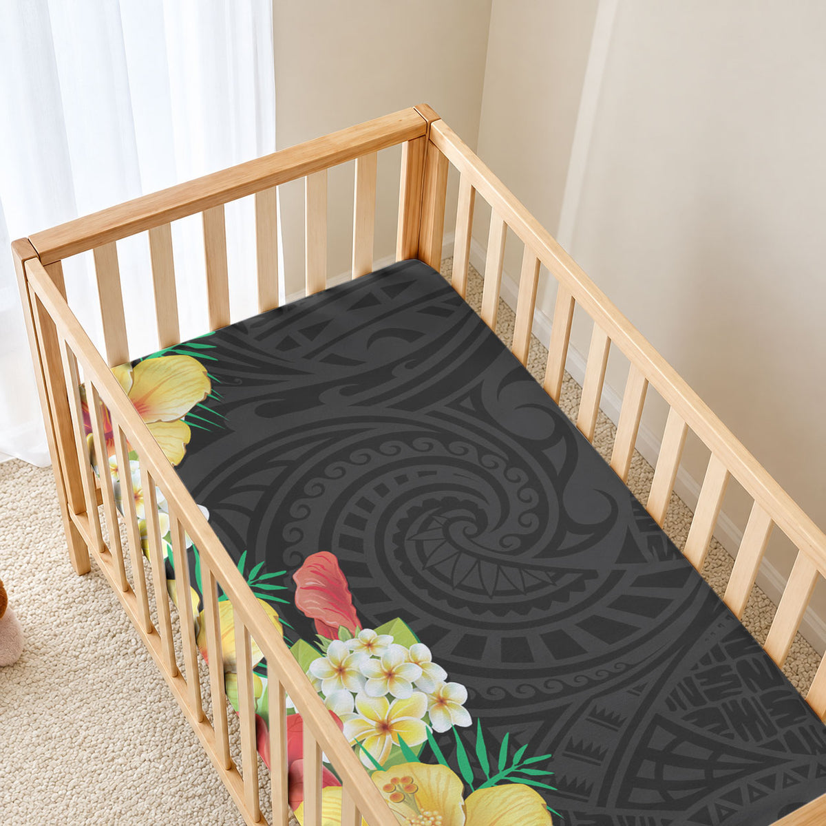 Hawaii Tropical Flowers Tribal Pattern Baby Bed Cover No2 LT9 - Polynesian Pride