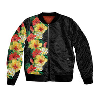 Hawaii Tropical Flowers Tribal Pattern Bomber Jacket No2 LT9 Unisex Black - Polynesian Pride