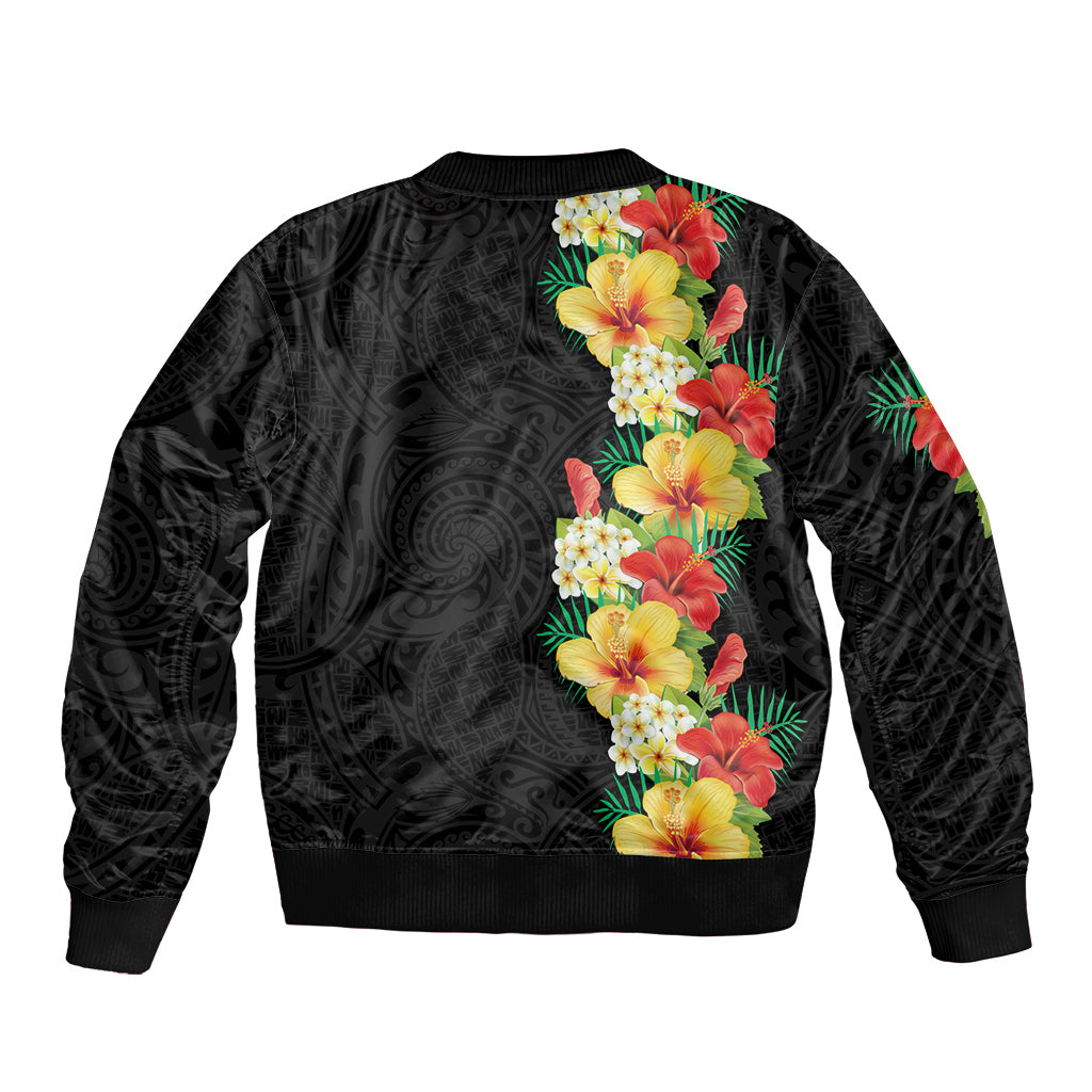 Hawaii Tropical Flowers Tribal Pattern Bomber Jacket No2 LT9 - Polynesian Pride