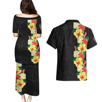 Hawaii Tropical Flowers Tribal Pattern Couples Matching Puletasi and Hawaiian Shirt No2 LT9 - Polynesian Pride