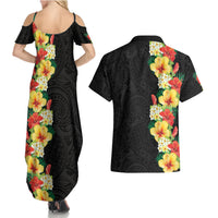 Hawaii Tropical Flowers Tribal Pattern Couples Matching Summer Maxi Dress and Hawaiian Shirt No2 LT9 - Polynesian Pride