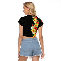 Hawaii Tropical Flowers Tribal Pattern Raglan Cropped T Shirt No2 LT9 - Polynesian Pride