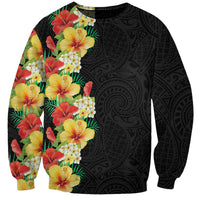 Hawaii Tropical Flowers Tribal Pattern Sweatshirt No2 LT9 Unisex Black - Polynesian Pride