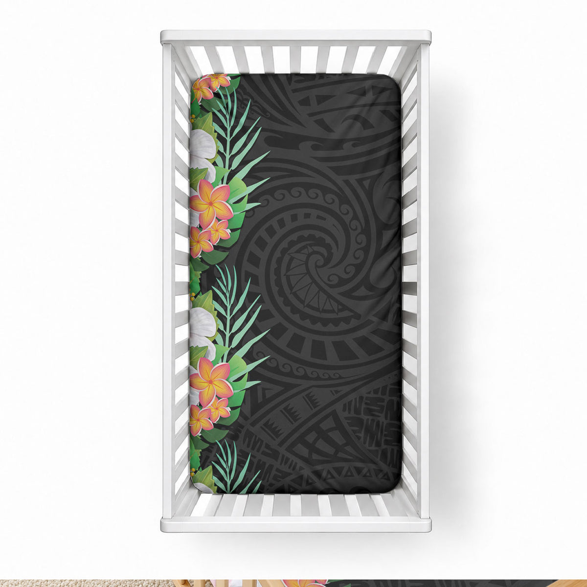 Hawaii Tropical Flowers Tribal Pattern Baby Bed Cover No3 LT9 28 × 52 in Black - Polynesian Pride