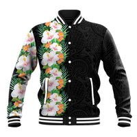 Hawaii Tropical Flowers Tribal Pattern Baseball Jacket No3 LT9 Unisex Black - Polynesian Pride