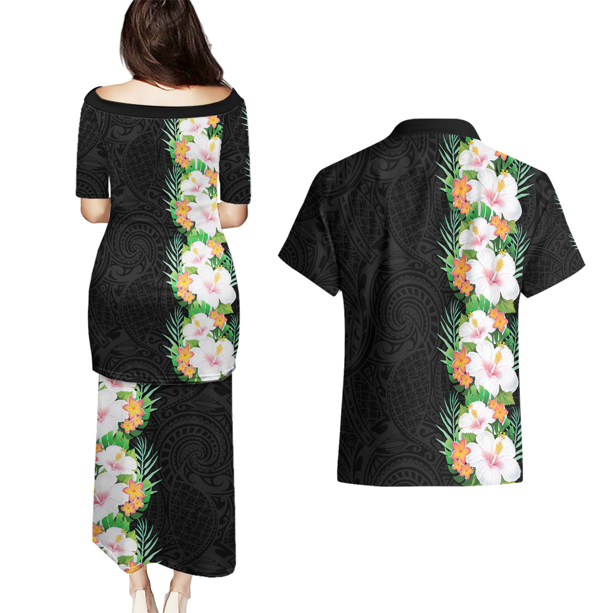 Hawaii Tropical Flowers Tribal Pattern Couples Matching Puletasi and Hawaiian Shirt No3 LT9 - Polynesian Pride