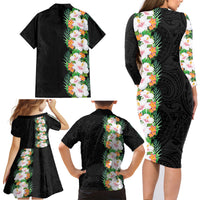 Hawaii Tropical Flowers Tribal Pattern Family Matching Long Sleeve Bodycon Dress and Hawaiian Shirt No3 LT9 - Polynesian Pride