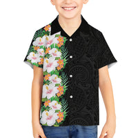 Hawaii Tropical Flowers Tribal Pattern Kid Hawaiian Shirt No3 LT9 Kid Black - Polynesian Pride