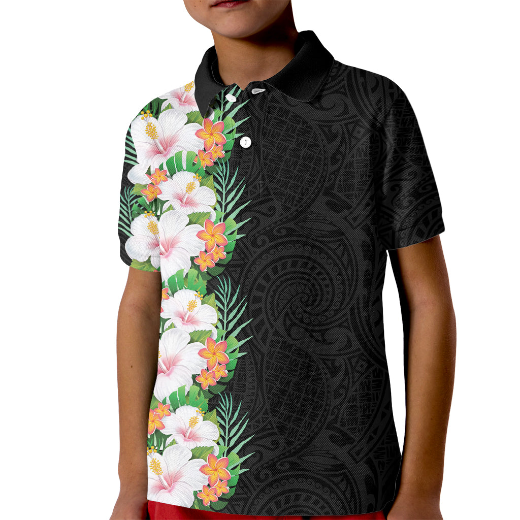Hawaii Tropical Flowers Tribal Pattern Kid Polo Shirt No3 LT9 Kid Black - Polynesian Pride