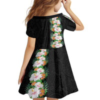 Hawaii Tropical Flowers Tribal Pattern Kid Short Sleeve Dress No3 LT9 - Polynesian Pride