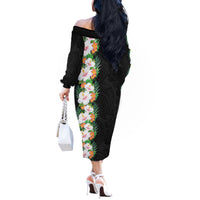 Hawaii Tropical Flowers Tribal Pattern Off The Shoulder Long Sleeve Dress No3 LT9 - Polynesian Pride