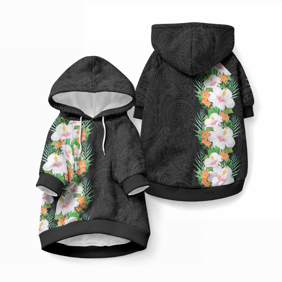 Hawaii Tropical Flowers Tribal Pattern Pet Hoodie No3 LT9 Pullover Black - Polynesian Pride