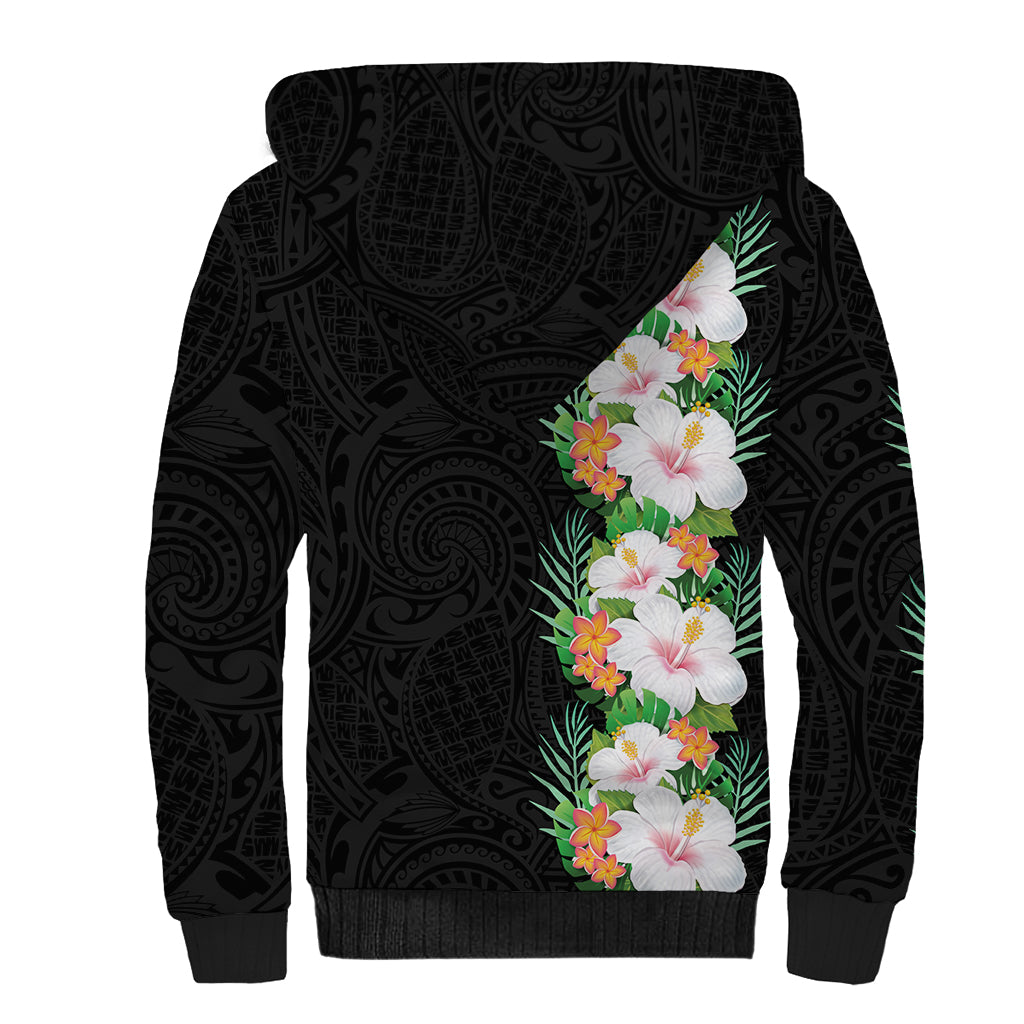 Hawaii Tropical Flowers Tribal Pattern Sherpa Hoodie No3 LT9 - Polynesian Pride