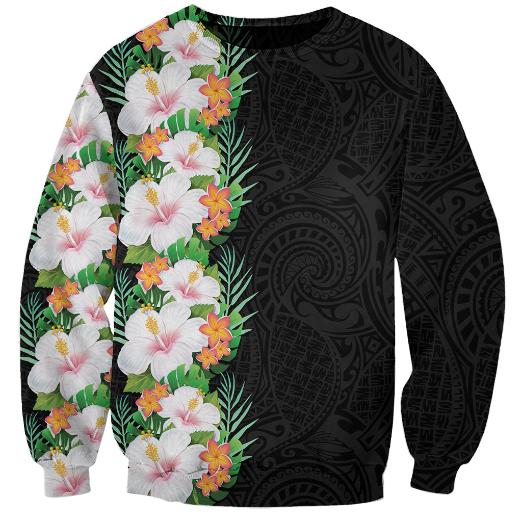 Hawaii Tropical Flowers Tribal Pattern Sweatshirt No3 LT9 Unisex Black - Polynesian Pride