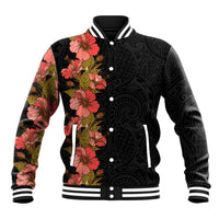 Hawaii Tropical Flowers Tribal Pattern Baseball Jacket No4 LT9 Unisex Black - Polynesian Pride