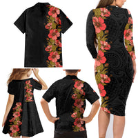 Hawaii Tropical Flowers Tribal Pattern Family Matching Long Sleeve Bodycon Dress and Hawaiian Shirt No4 LT9 - Polynesian Pride