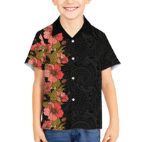 Hawaii Tropical Flowers Tribal Pattern Kid Hawaiian Shirt No4 LT9 Kid Black - Polynesian Pride