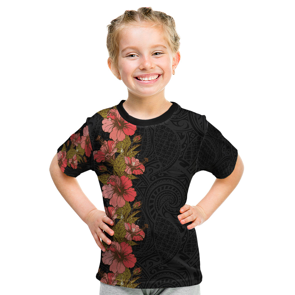 Hawaii Tropical Flowers Tribal Pattern Kid T Shirt No4 LT9 Black - Polynesian Pride