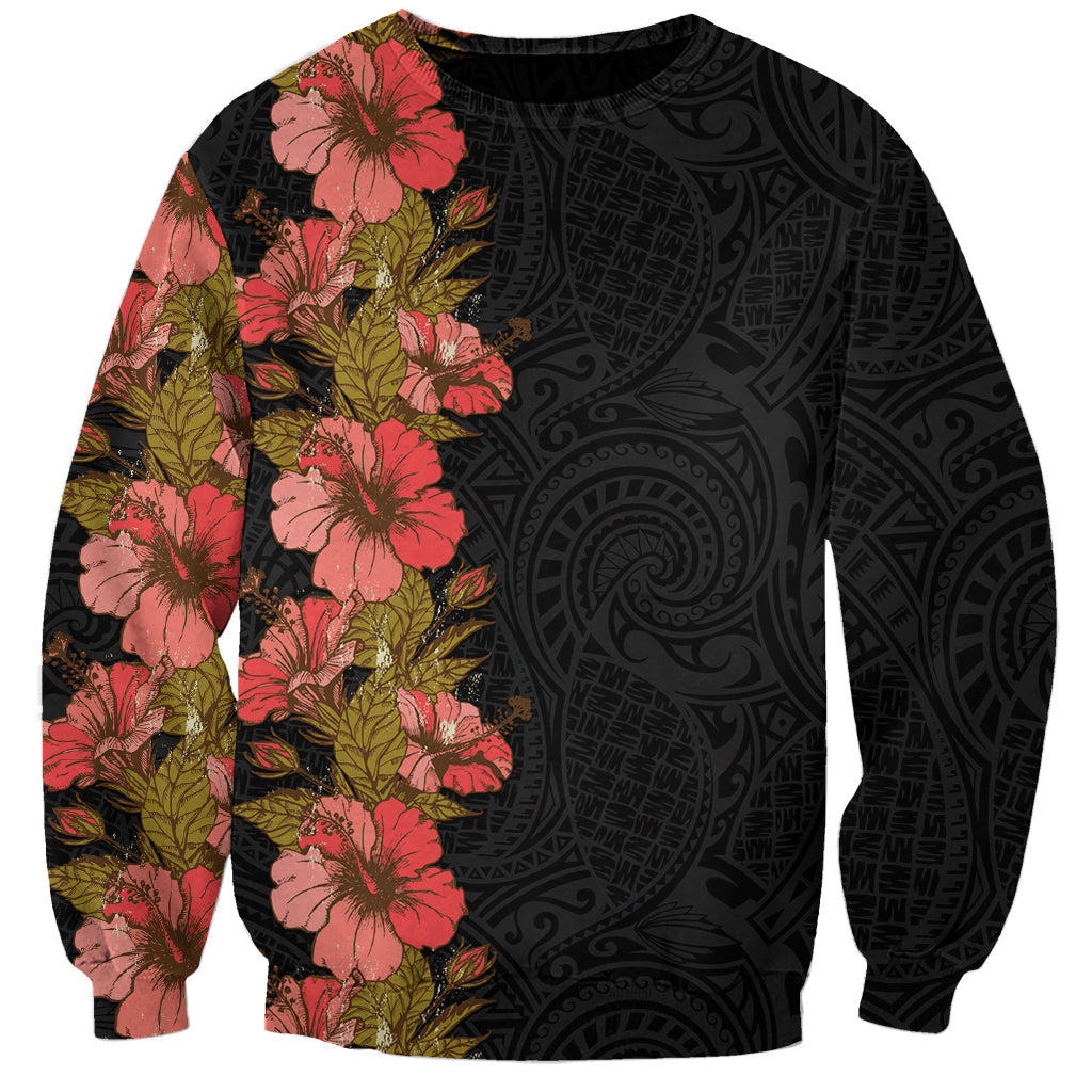 Hawaii Tropical Flowers Tribal Pattern Sweatshirt No4 LT9 Unisex Black - Polynesian Pride