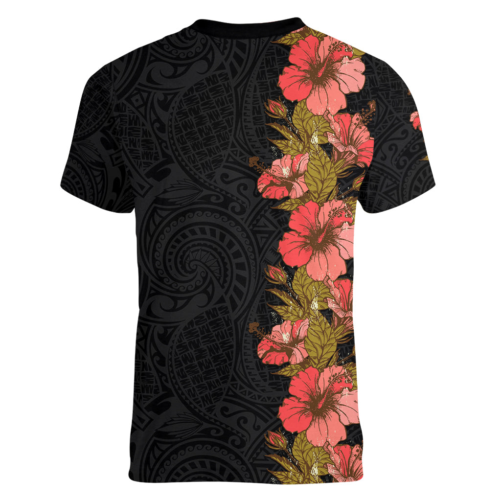 Hawaii Tropical Flowers Tribal Pattern Women V Neck T Shirt No4 LT9 - Polynesian Pride