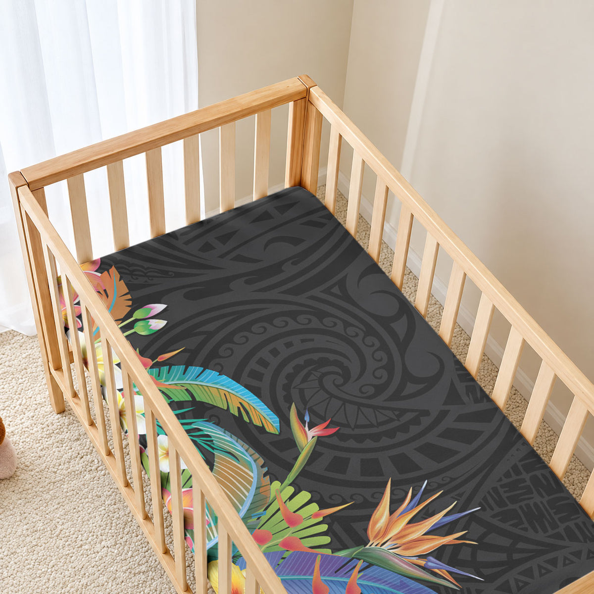 Hawaii Tropical Flowers Tribal Pattern Baby Bed Cover No5 LT9 - Polynesian Pride