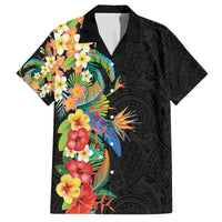 Hawaii Tropical Flowers Tribal Pattern Family Matching Long Sleeve Bodycon Dress and Hawaiian Shirt No5 LT9 Dad's Shirt - Short Sleeve Black - Polynesian Pride