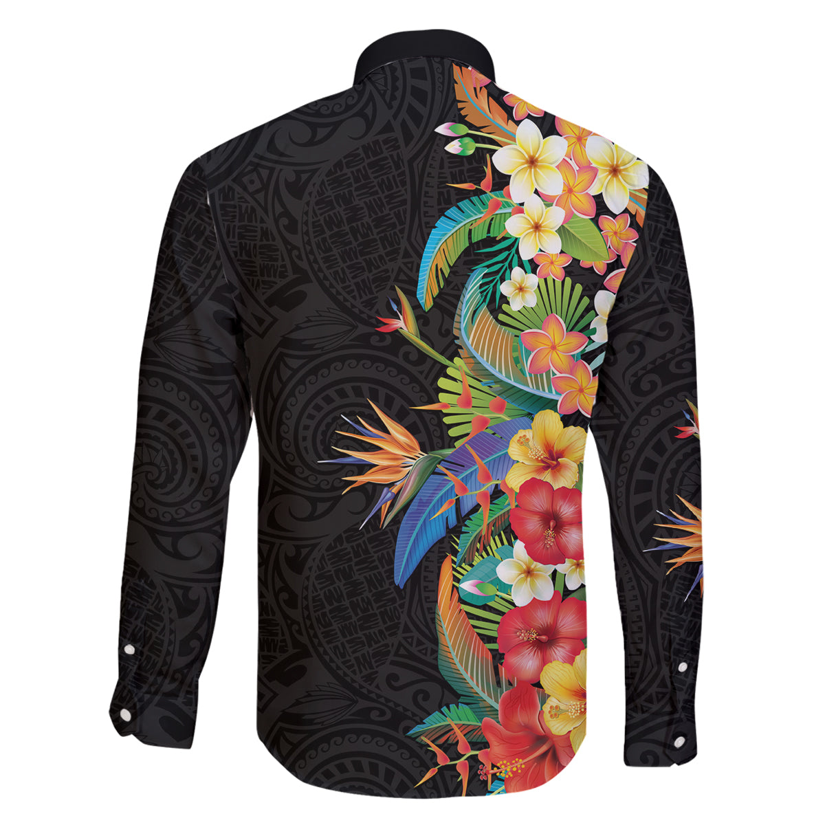 Hawaii Tropical Flowers Tribal Pattern Family Matching Off Shoulder Short Dress and Hawaiian Shirt No5 LT9 - Polynesian Pride
