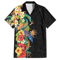 Hawaii Tropical Flowers Tribal Pattern Family Matching Puletasi and Hawaiian Shirt No5 LT9 Dad's Shirt - Short Sleeve Black - Polynesian Pride